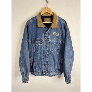 Vintage Arctic Wear Denim Fleece Lined Jacket Khan Equipment Men L Suede Collar